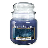 Eine Apothekerglas-Kerze von Prices Candles in der Größe 14,2x9,5cm mit dem Duft "Midnight Wishes" und einem Gewicht von 411g.