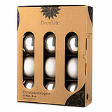 Ein 12er Pack Christbaumkugeln in Grau mit 8cm Durchmesser von DecoLite in einer dekorativen Schachtel.