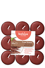 38 Duft-Teelichter von Bolsius mit dem Duft Oud Wood.