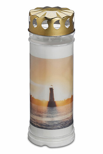 Bolsius Grablicht Nr. 7 mit Motiv - Leuchtturm Artikelvorschau Grablicht Nr. 7 mit Motiv - Leuchtturm