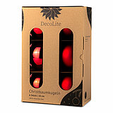 Ein 6er Pack Christbaumkugeln in Rot mit 10cm Durchmesser von DecoLite in einer dekorativen Schachtel.