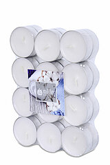 24 Duft-Teelichter von Müller Kerzenfabrik in der Größe 1,5x3,9cm mit dem Geruch Baumwolle.