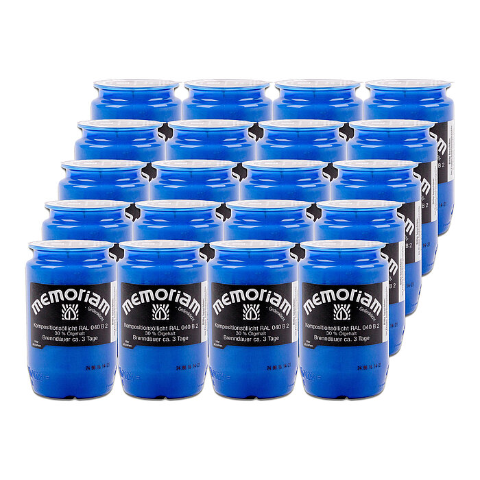20 Kompositionsöllichter von Aeterna in der Größe 9,5x6,1cm in der Farbe blau.