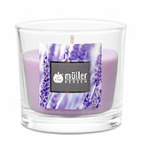 Ein Duftglas von Müller Kerzenfabrik in der Größe 6,5x7cm mit dem Geruch Lavendelfelder.