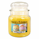Eine Duftkerze im Apothekerglas von Prices Candles in der Größe 14,2x9,5cm mit dem Geruch Vanilla Cupcake und einem Gewicht von 411g.