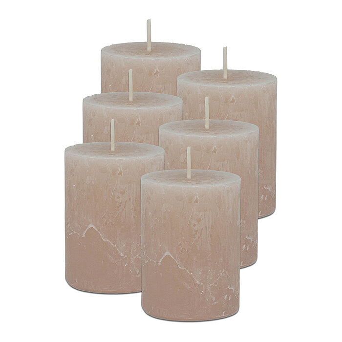 6 Stumpenkerzen von Decolite in der Größe 8x6cm in der Farbe Sahara.