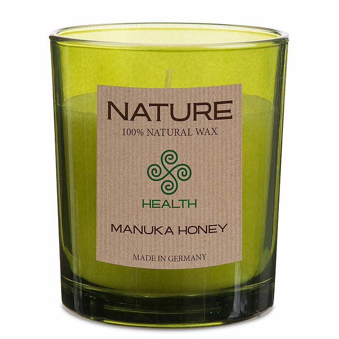 Ein Duftglas mit Deckel von Richard Wenzel in der Größe 8,5x7cm in der Farbe Manuka Honey.