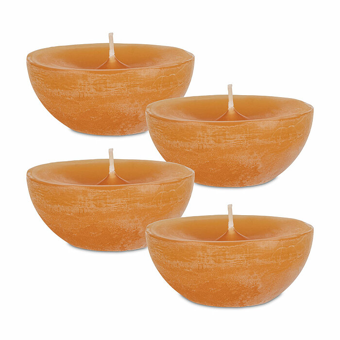 4 Schwimmkerzen Rustik Maxi von Richard Wenzel in der Größe 3,5x8cm in der Farbe Safran.