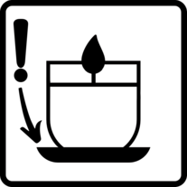 Kerzen Piktogramm: Auch bei Kerzengläsern einen hitzebeständigen Untersetzer verwenden.