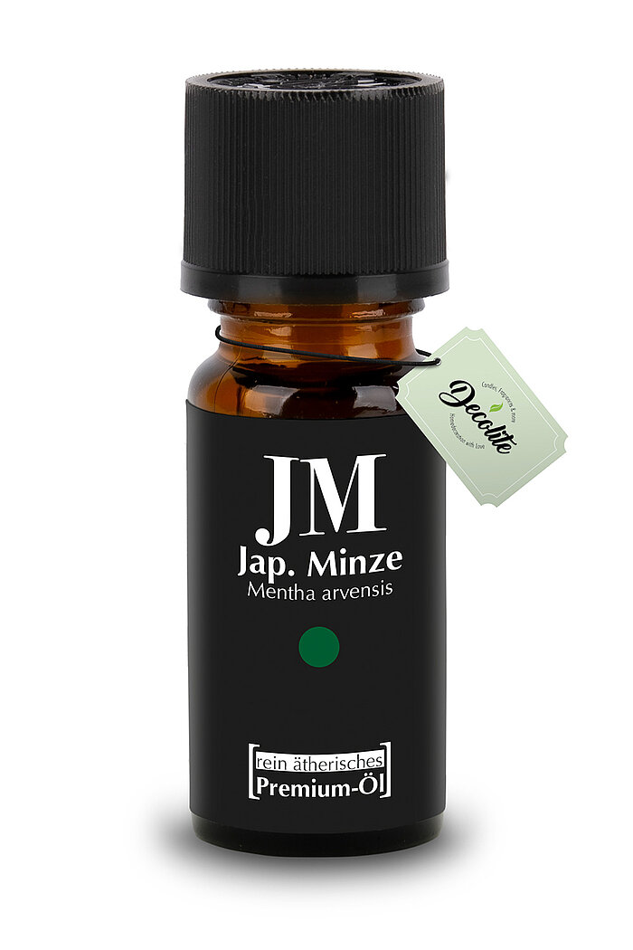 Eine 10 ml Flasche ätherisches Premium-Öl von Decolite in der Geruchssorte japanische Minze.