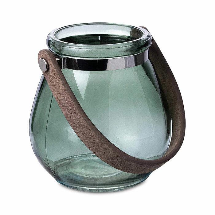 Eine Glaslaterne Belly von Sandra Rich in der Größe 10,5x10,5cm in der Farbe grün.