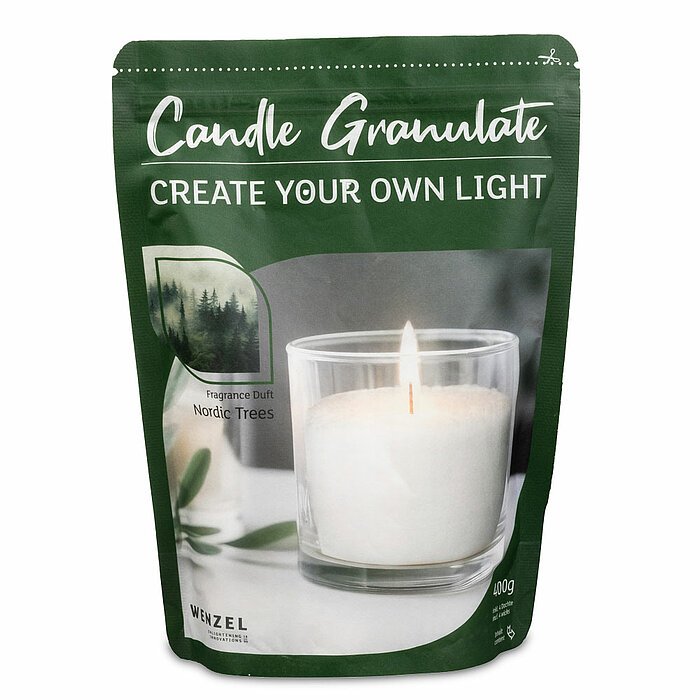400 Gramm Wachsgranulat von Richard Wenzel mit dem Geruch Nordic Trees.