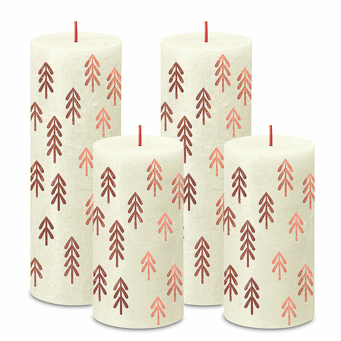 Ein Adventsset mit 4 Kerzen von Bolsius in der Farbe Weiche Perle in den Größen 13x6,8cm und 19x6,8cm.