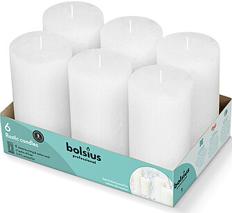 Bolsius Rustik Stumpen 130/68mm - wolkiges weiß (6er Tray) Artikelvorschau Rustik Stumpen 130/68mm - wolkiges weiß (6er Tray)