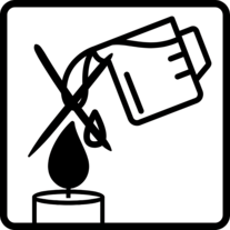 Kerzen Piktogramm: Niemals mit Wasser löschen.