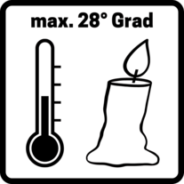 Kerzen Piktogramm: Keiner Temperatur von über 28°C aussetzen.