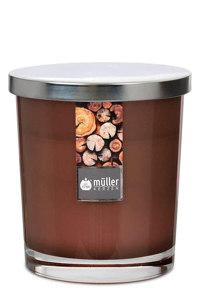 Ein Maxi-Duftkerzenglas von Müller Kerzenfabrik in der Größe 11x9,5cm mit Sandelholzduft.