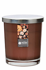 Ein Maxi-Duftkerzenglas von Müller Kerzenfabrik in der Größe 11x9,5cm mit Sandelholzduft.