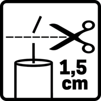 Kerzen Piktogramm: Dochte auf ca. 1,5cm kürzen.