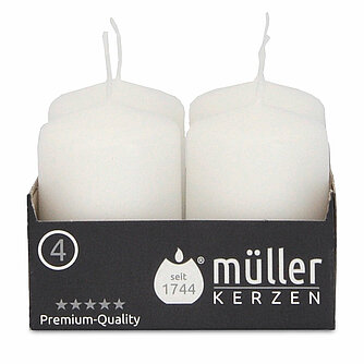 Müller Kerzenfabrik Stumpenkerzen 62/48 mm - weiß (4er Pack) Artikelvorschau Stumpenkerzen 62/48 mm - weiß (4er Pack)
