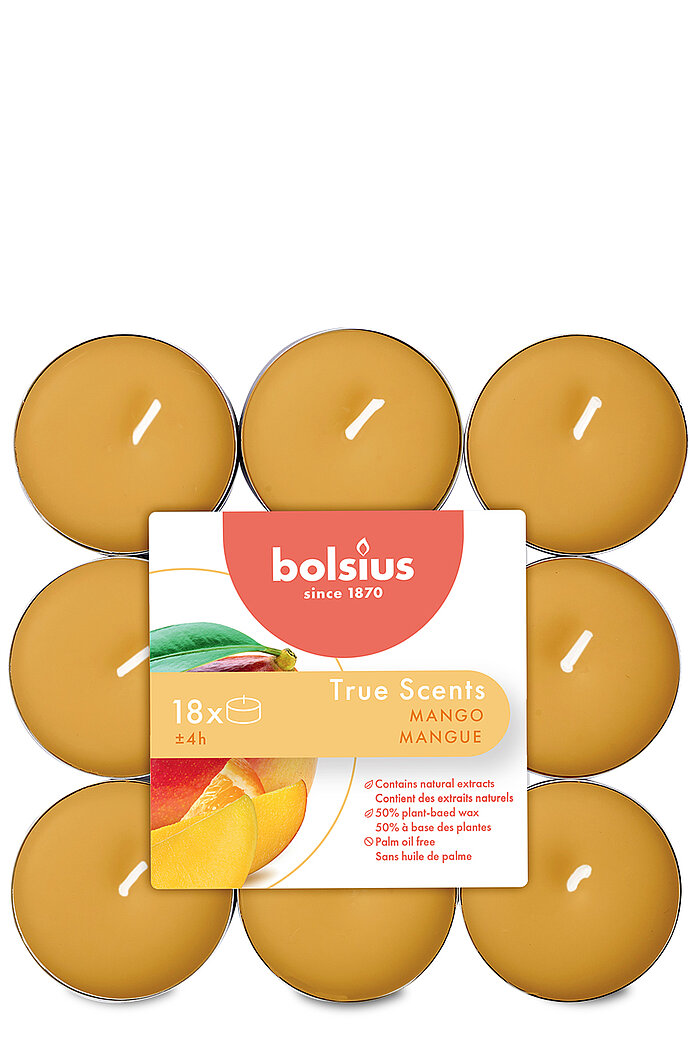 38 Duft-Teelichter von Bolsius mit dem Duft Mango.