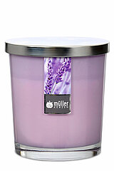 Ein Maxi-Duftkerzenglas von Müller Kerzenfabrik in der Größe 11x9,5cm mit dem Duft Lavendelfelder.