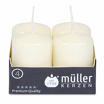 Müller Kerzenfabrik Stumpenkerzen 62/48 mm - vanille (4er Pack) Artikelvorschau Stumpenkerzen 62/48 mm - vanille (4er Pack)
