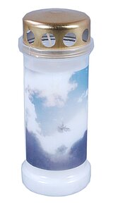 1 Bolsius Dauerbrenner Nr. 6 mit Deckel und Motiv Himmel in der Größe 17x6,5cm in der Farbe Weiß.