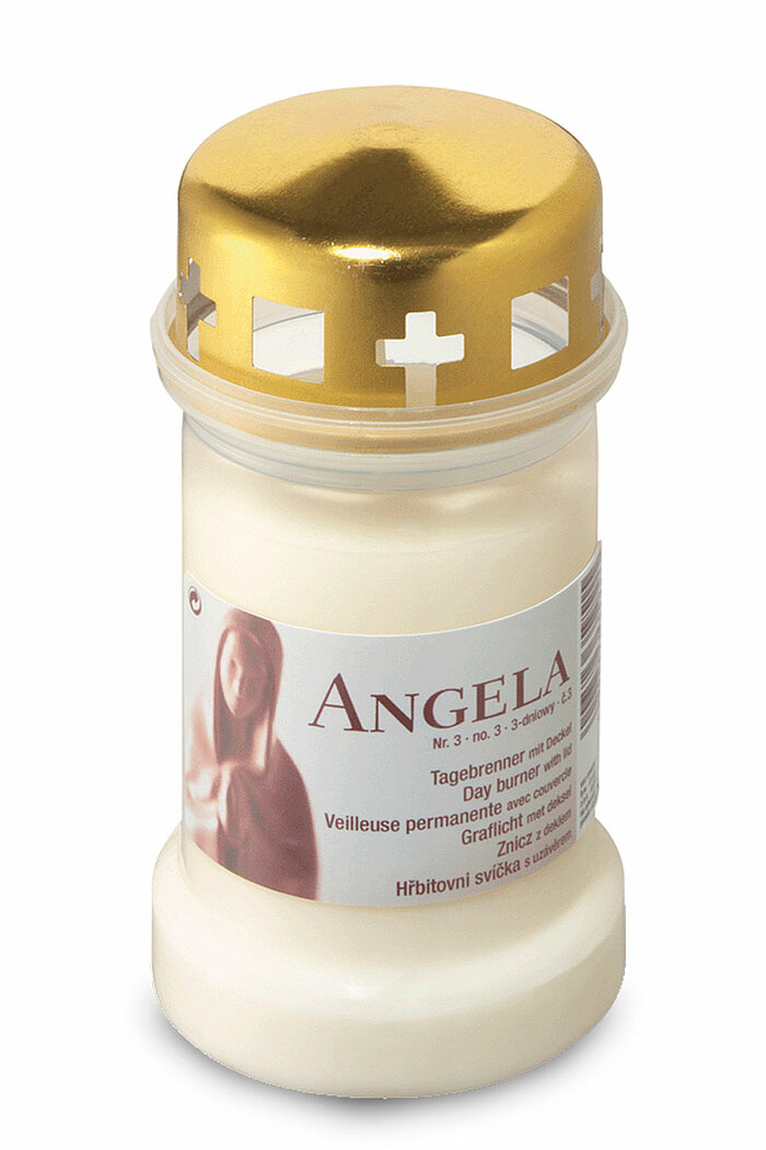 24 Bolsius Dauerbrenner Angela Nr. 3 mit Deckel in der Größe 13x6,5cm in der Farbe Weiß.