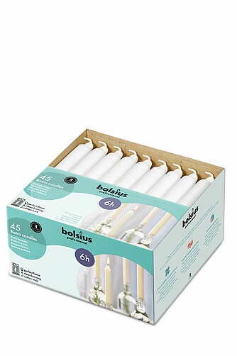 Bolsius Haushaltskerzen 180/21,3 mm (45er Box) - weiß Artikelvorschau Haushaltskerzen 180/21,3 mm (45er Box) - weiß