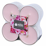 Acht Maxi-Duft-Teelichter von Müller Kerzenfabrik in der Größe 2,2x5,7cm mit dem Duft Englische Rose.