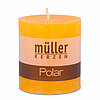 Eine Polar Stumpenkerze von Müller Kerzenfabrik in der Größe 7,5x6,8cm in der Farbe gelb.