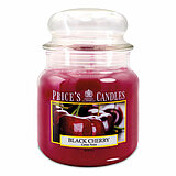 Eine Apothekerglas-Kerze von Prices Candles in der Größe 14,2x9,5cm mit dem Duft Black Cherry und einem Gewicht von 411g.