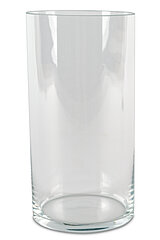 Ein transparenter, zylinderförmiger Glasbehälter mit einem flachen Boden. Der Behälter ist leer und hat glatte Wände ohne Verzierungen oder Muster.