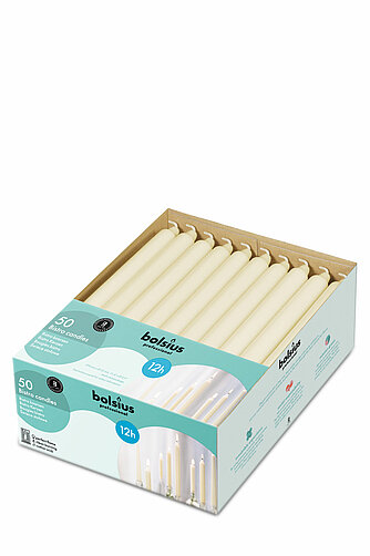 Bolsius Tafelkerzen lang 290/22 mm (50er Pack) Artikelvorschau Tafelkerzen lang 290/22 mm (50er Pack)