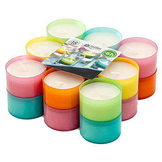 Müller Kerzenfabrik 6h Teelichte im bunten Cup (18er Pack) Artikelvorschau 6h Teelichte im bunten Cup (18er Pack)