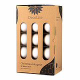 Ein 30er Pack Christbaumkugeln in Weiß mit 6cm Durchmesser von DecoLite in einer dekorativen Schachtel.