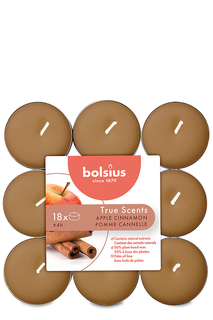 38 Duft-Teelichter von Bolsius mit dem Duft Apple Cinnamon.