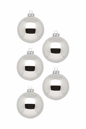 30 Christbaumkugeln von Inge Glas in der Größe 6cm in der Farbe Shiny Silver.