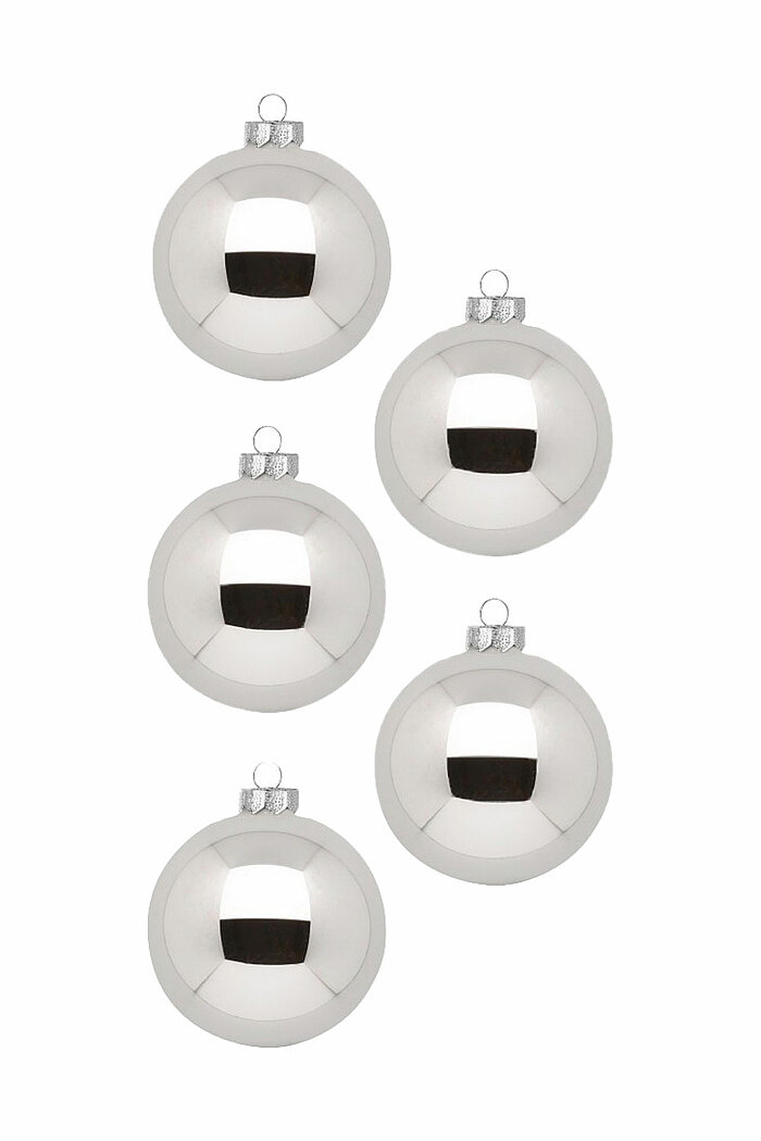 30 Christbaumkugeln von Inge Glas in der Größe 6cm in der Farbe Shiny Silver.