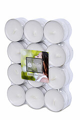 24 Duft-Teelichter Anti Tabak von Müller Kerzenfabrik in der Größe 1,5x3,9cm mit einer Brenndauer von 4 Stunden.