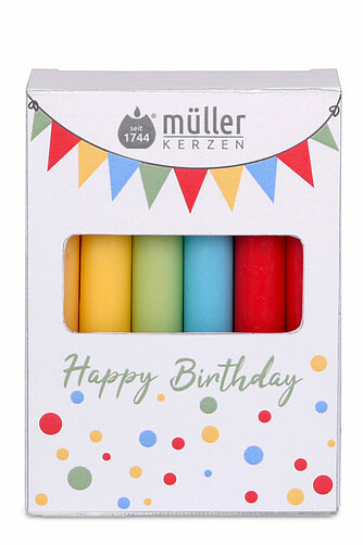 Müller Kerzenfabrik 12 Geburtstagskerzen, bunt 100/13 mm (1 Pack) Artikelvorschau 12 Geburtstagskerzen, bunt 100/13 mm (1 Pack)