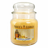 Eine Kerze im Apothekerglas von Prices Candles in der Größe 14,2x9,5cm mit dem Duft Oriental Nights und einem Gewicht von 411g.