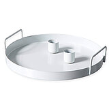 Ein 20 cm großes Kerzentablett aus Metall in der Farbe Weiß von Halbach.