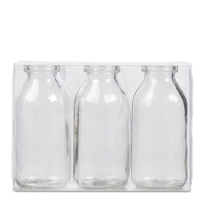 Drei kleine Flaschen Bottle von Sandra Rich in der Größe 10,5x5,0cm in der Farbe klar.