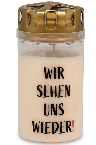 DecoLite Grabkerzen Nr. 3 mit Deckel & Motiv "Wir sehen uns wieder!" (6 Stück) Artikelvorschau Grabkerzen Nr. 3 mit Deckel & Motiv "Wir sehen uns wieder!" (6 Stück)