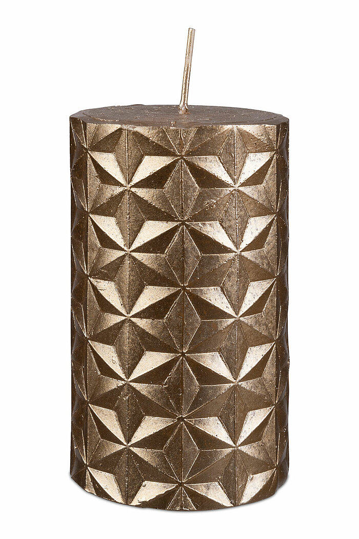Eine Rustik Kerze James von Richard Wenzel in der Größe 11x6,5cm in der Farbe Antikgold.