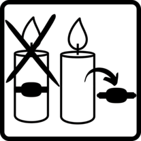 Kerzen Piktogramm: Banderolen vor dem Anzünden entfernen.
