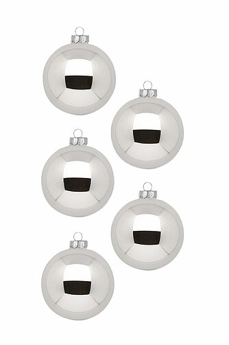 12 Christbaumkugeln von Inge Glas in der Größe 8cm in der Farbe Shiny Silver.