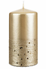 Eine Stumpenkerze Agnes von Richard Wenzel in der Größe 15x6cm in der Farbe Gold.